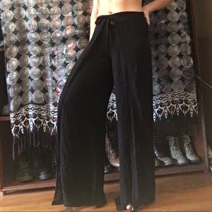 Black crochet trim pants